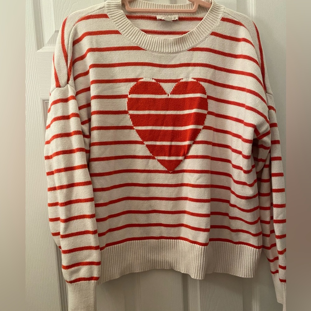 Loft Outlet Striped Heart Valentines Sweater - Red and White heart